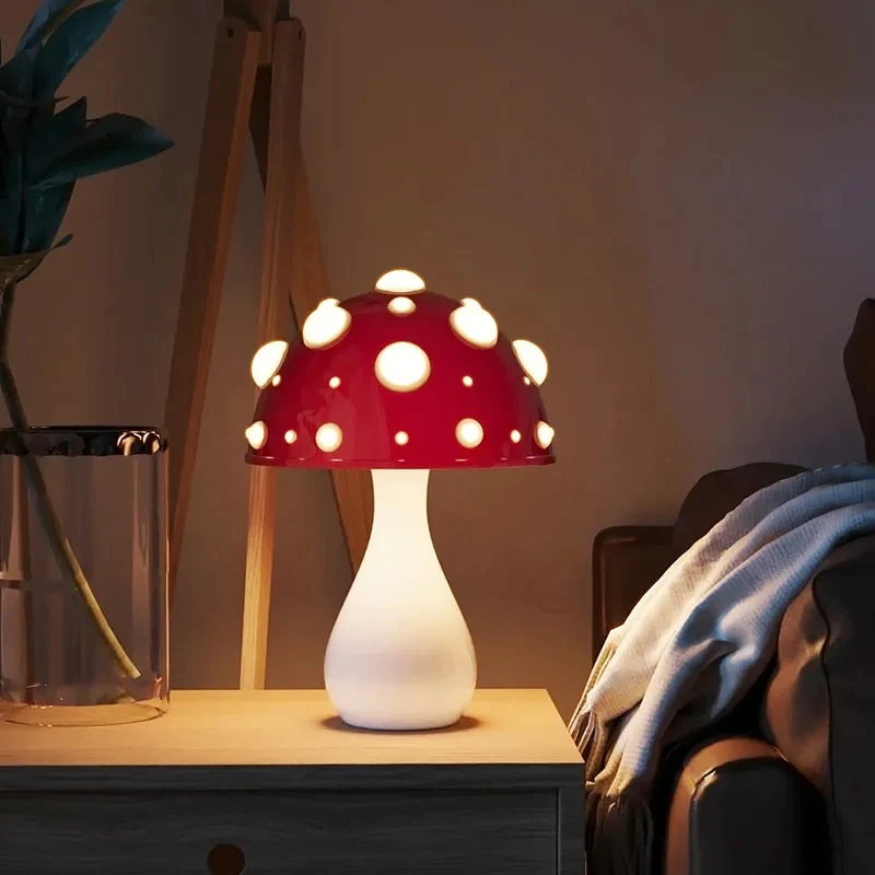 Whimsical Mushroom-Inspired LED Table Lamp - Dimmable & Wireless
