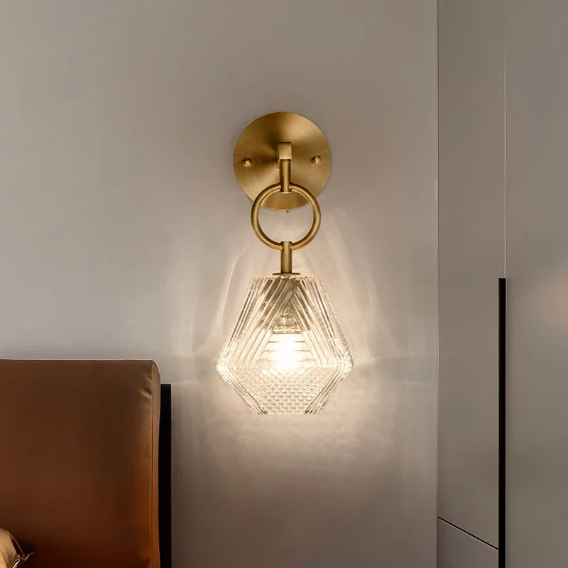 Modern Glass Wall Sconce with Geometric Shade �C LED Elegant Art Deco Wall Light