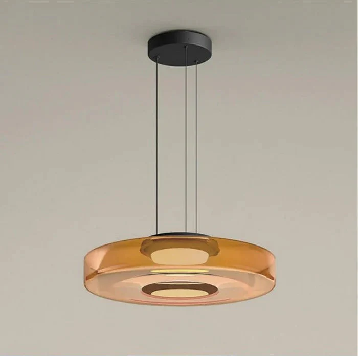 Pendant Lamp | Amber Glass & Black Metal | Bauhaus Style | Modern Art Spaces