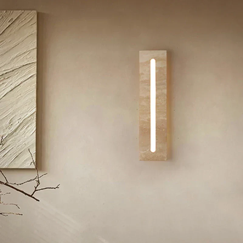 Modern Wabi-Sabi LED Wall Sconce �C Minimalist Marble & Iron Vertical Light Fixture