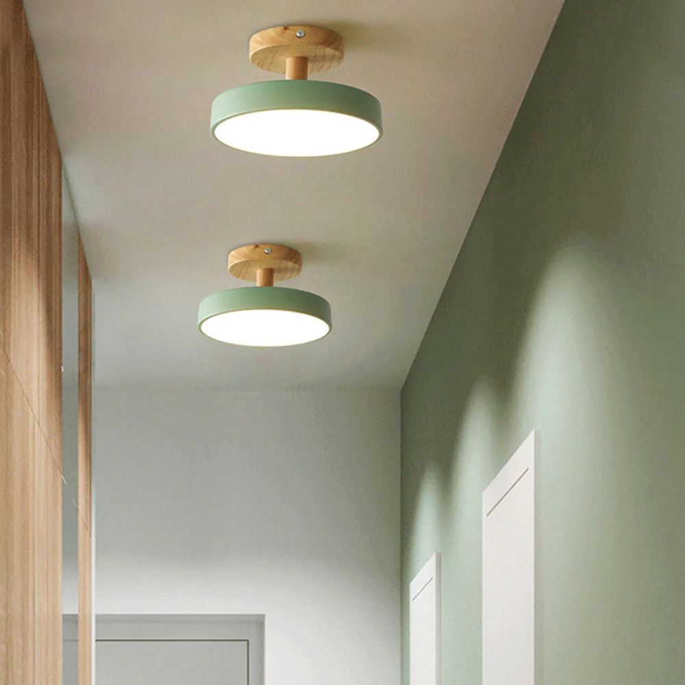 Modern Flush Mount LED Ceiling Light �C Wood & Iron, Minimalist Round Design