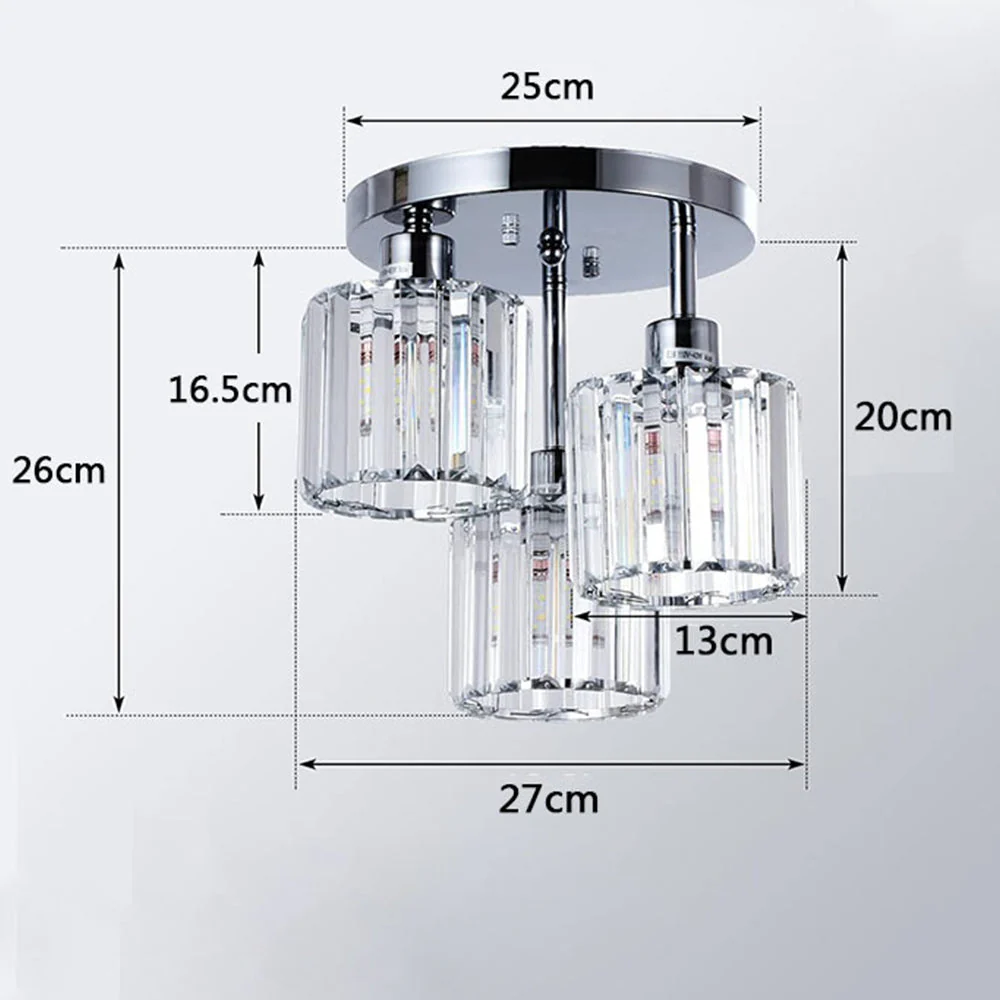 Modern Crystal Semi-Flush Ceiling Light with Ribbed Glass Shades �C 3-Light Fixture
