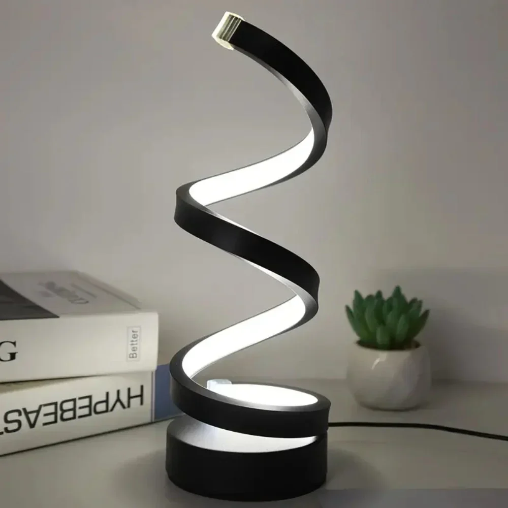 Sleek Modern Spiral LED Table Lamp with Dimmable Ambient Light