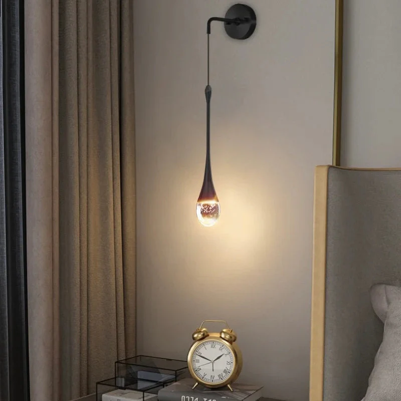 Modern LED Wall Light with Teardrop Glass Pendant and Gold Accent �C Warm Ambient Glow