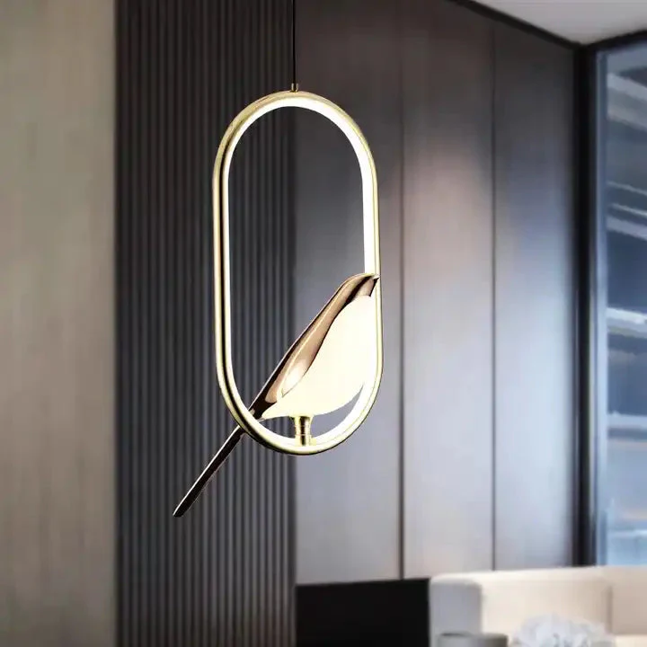 Modern Pendant Light with Golden Bird Accent - Sleek Minimalist Design