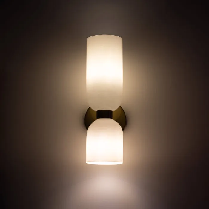 Modern Dual Glass Wall Sconce �C Minimalist LED Up and Down Light Fixture