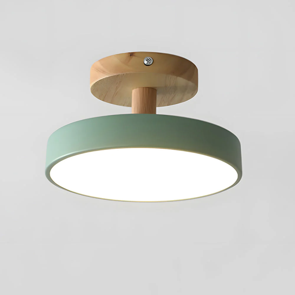 Modern Flush Mount LED Ceiling Light �C Wood & Iron, Minimalist Round Design