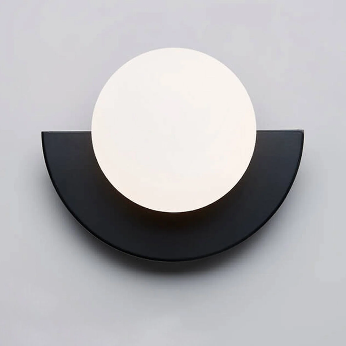 Glass Globe Wall Sconce, Modern Minimalist Light with Geometric Semicircle Base