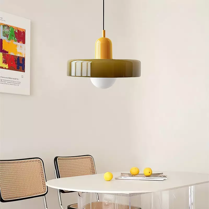 Modern Bauhaus Pendant Light with Glossy Glass Shade