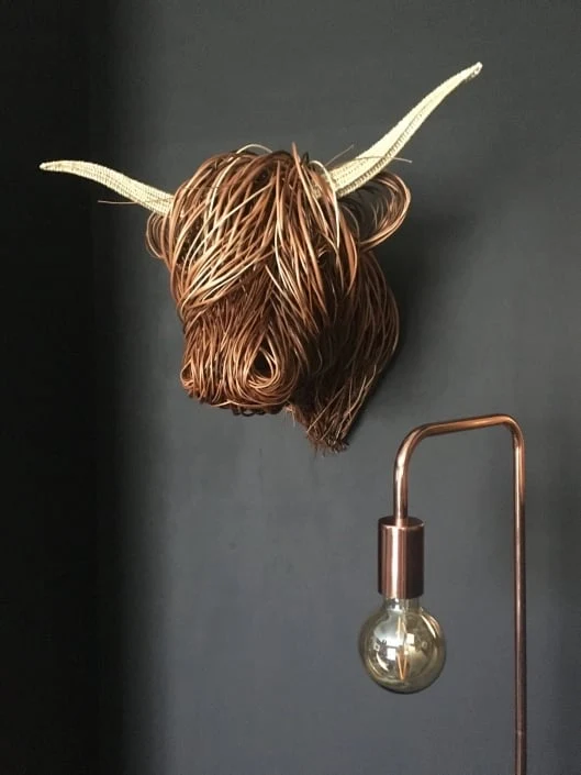 Rustic Handcrafted Cow Wall Sculpture with Dramatic Horns - Artistic Decor