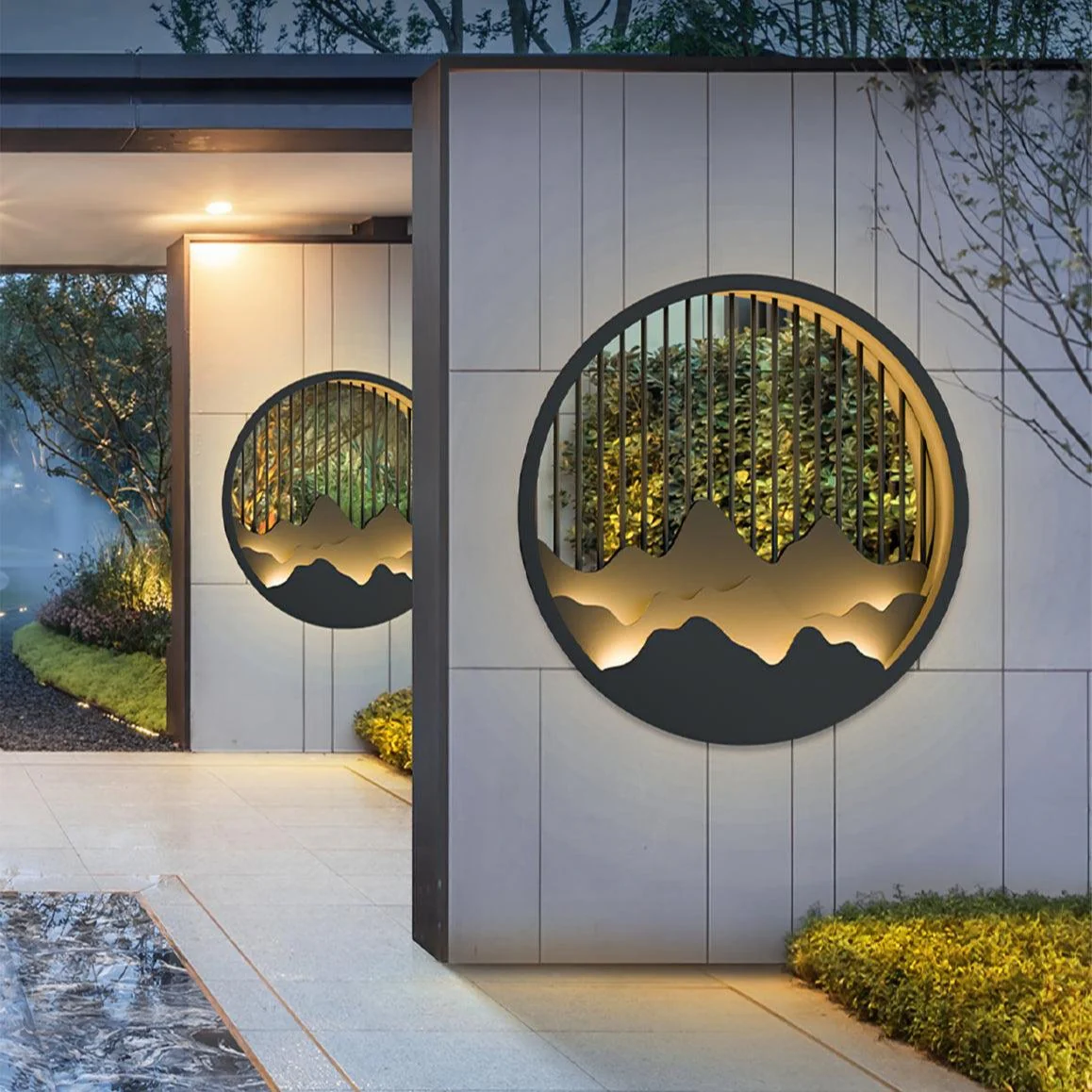Modern Outdoor Wall Light �C Weatherproof LED Garden Lamp with 3D Mountain Design