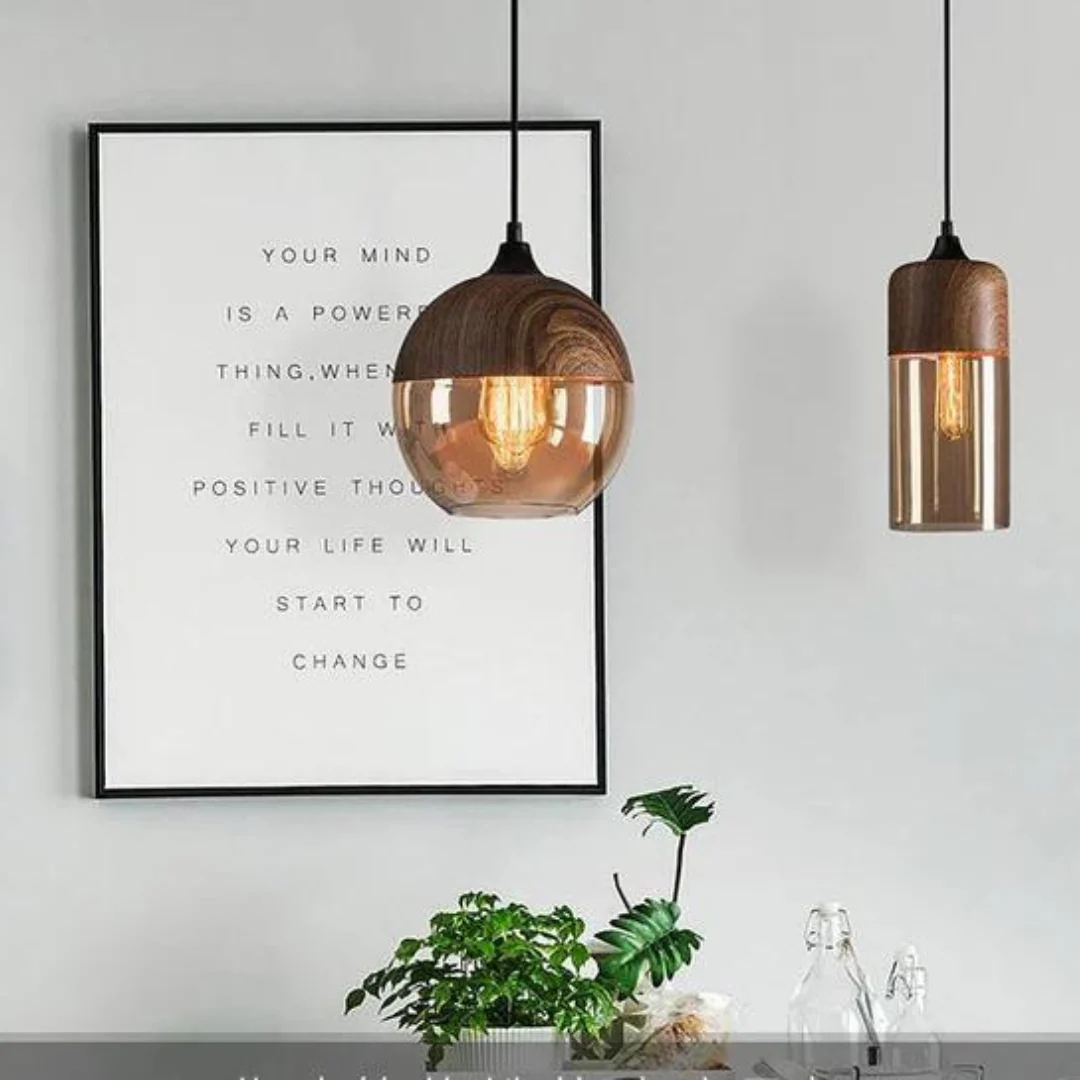 Scandinavian Wooden Globe Pendant Light with Glass Shade - NordLuna