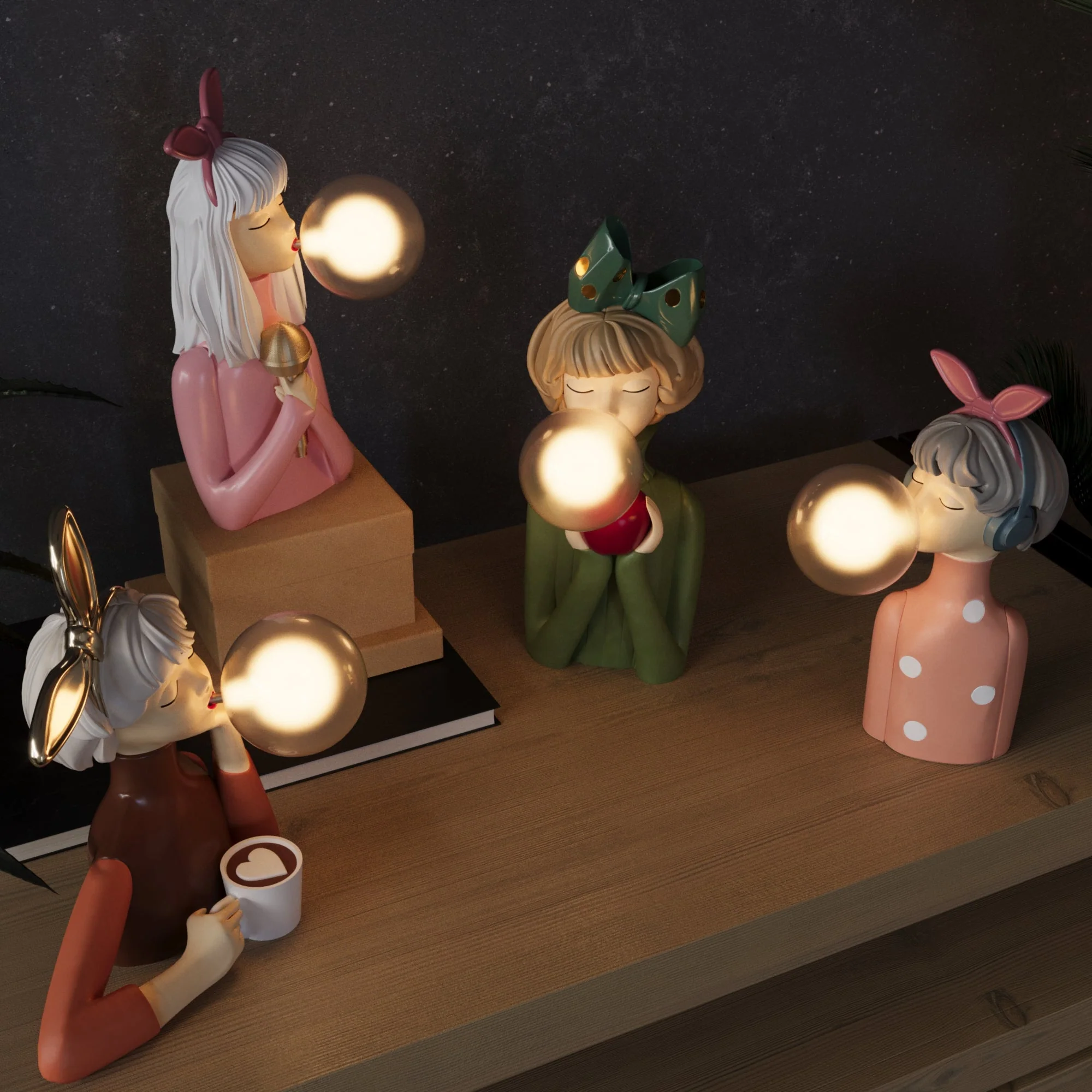 Handcrafted Whimsical Figurine Table Lamp with USB and Playful Bubble Design