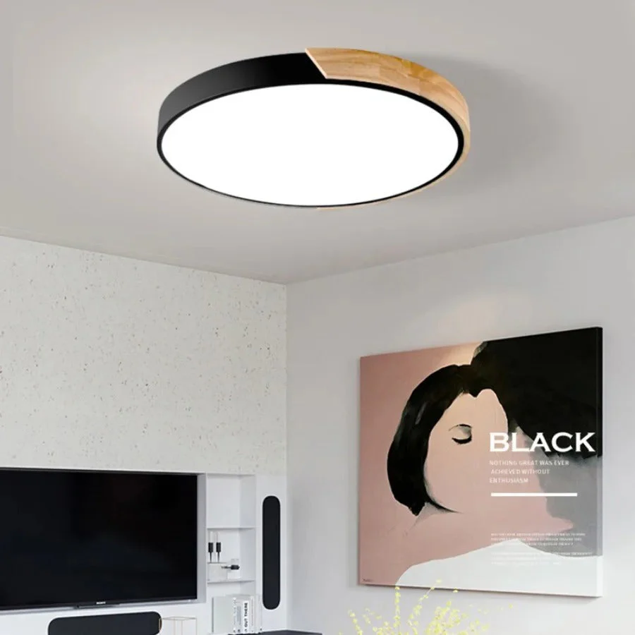 Modern Minimalist Nordic Wooden Flush Mount LED Ceiling Light Fixture
