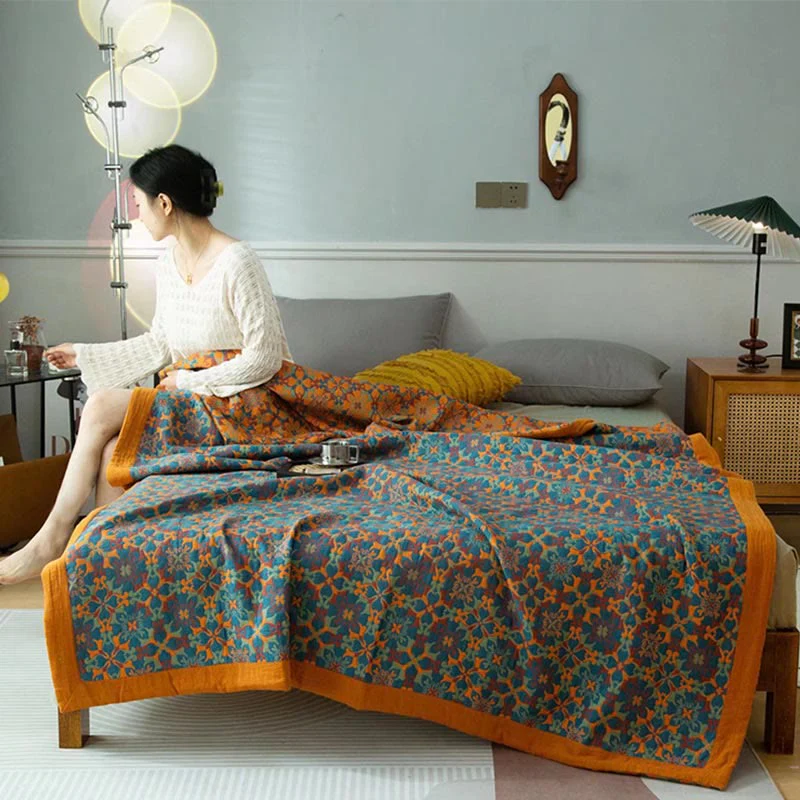Cotton 6-Layer Reversible Quilt �C Orange & Blue Pattern �C Breathable