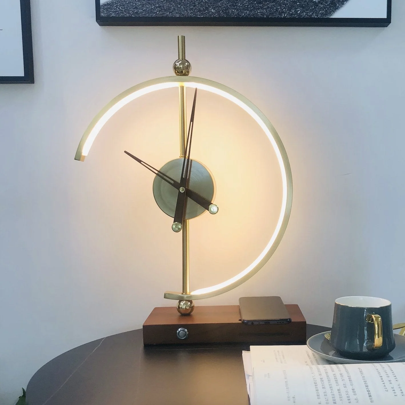 Modern Decorative Table Lamp with Clock & Wireless Charging Station