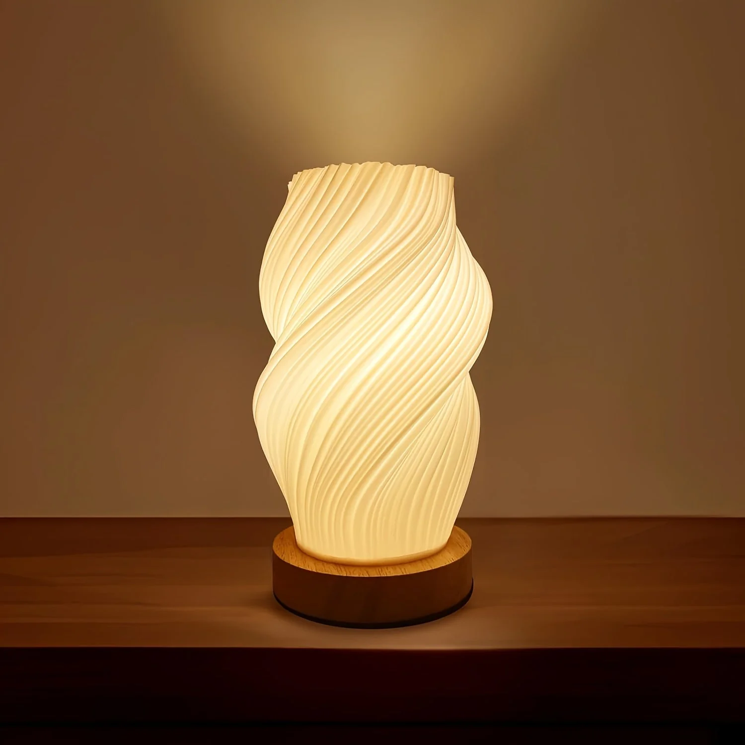 Dimmable Bedside Lamp with Wooden Base and 3D-Printed Shade