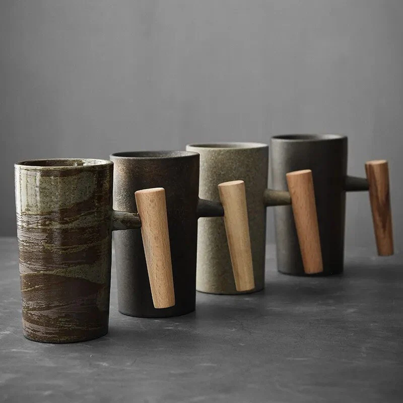 Ceramic Latte Mugs Set of 4 with Earth-Inspired Design and Ergonomic Handle