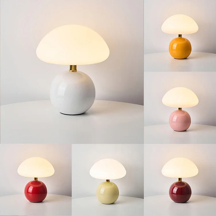 Mid-Century Modern Mushroom Table Lamp with Glossy Ceramic Finish