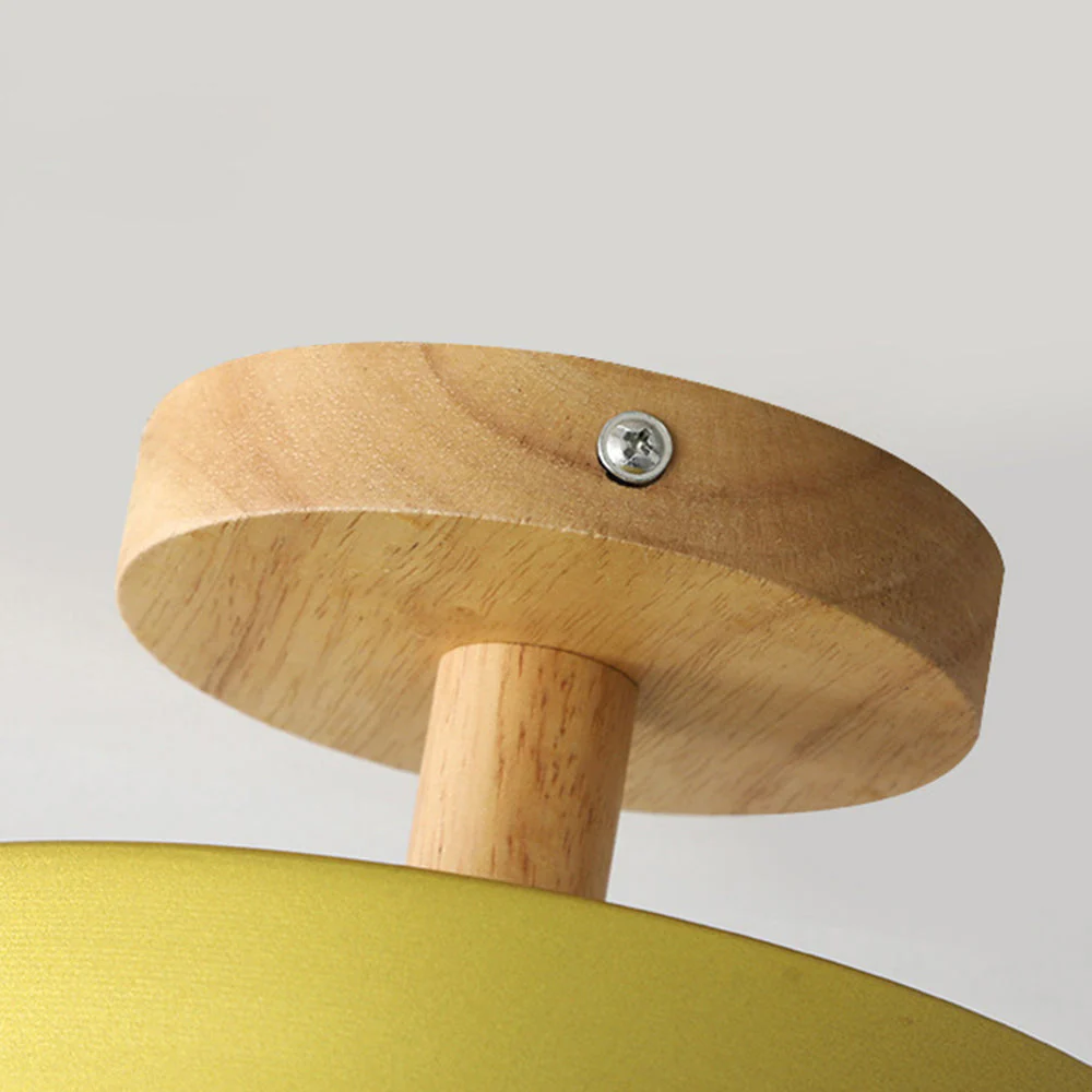 Modern Flush Mount LED Ceiling Light �C Wood & Iron, Minimalist Round Design
