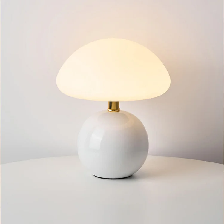 Mid-Century Modern Mushroom Table Lamp with Glossy Ceramic Finish