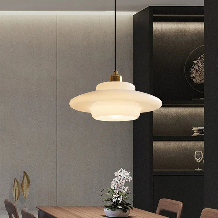 Modern Minimalist Glass Pendant Lamp with Brass Accents