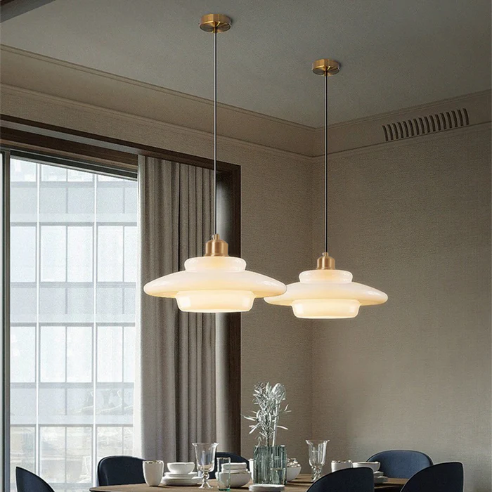 Modern Minimalist Glass Pendant Lamp with Brass Accents