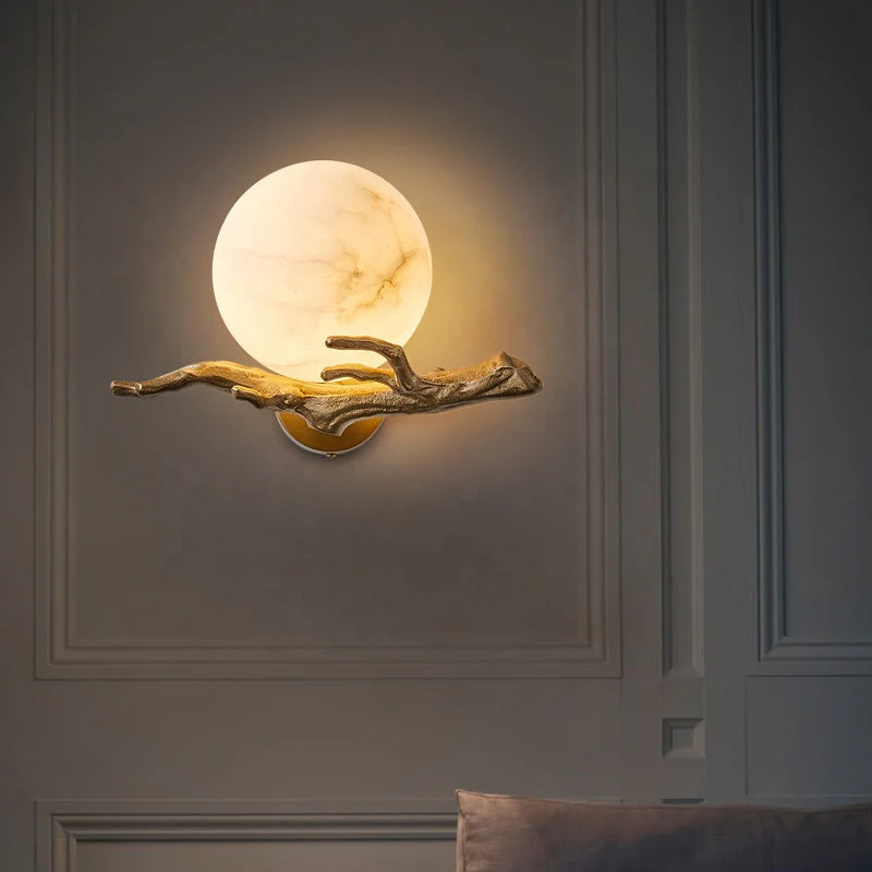 Modern Scandinavian Wall Lamp �C Marble & Brass Sconce with Sculptural Natural Design