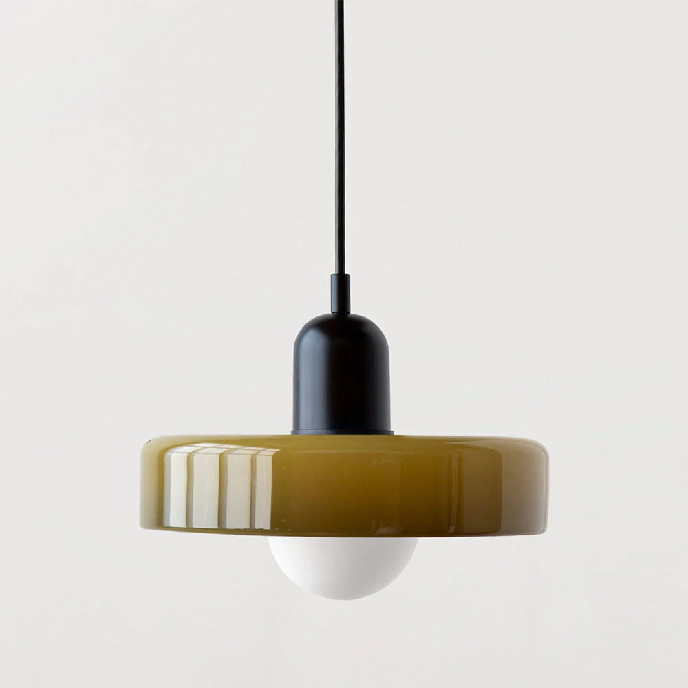 Modern Bauhaus Pendant Light with Glossy Glass Shade