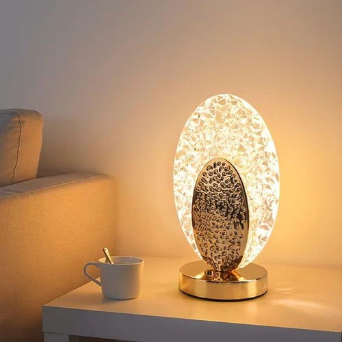 Modern Elegant Peacock-Inspired Table Lamp with Textured Oval Design