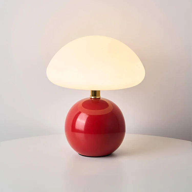Mid-Century Modern Mushroom Table Lamp with Glossy Ceramic Finish