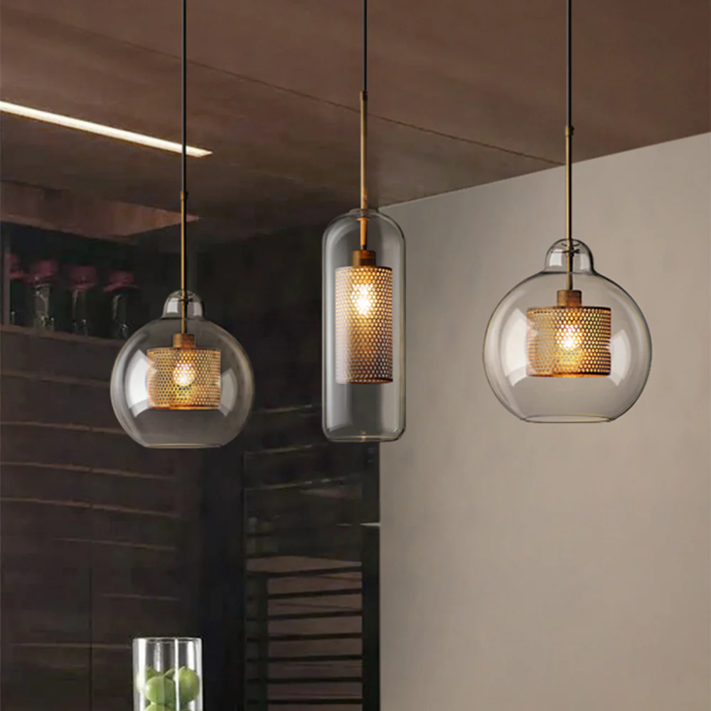 Modern Glass Pendant Light with Perforated Metal Inner Shade �C Contemporary Ceiling Fixture