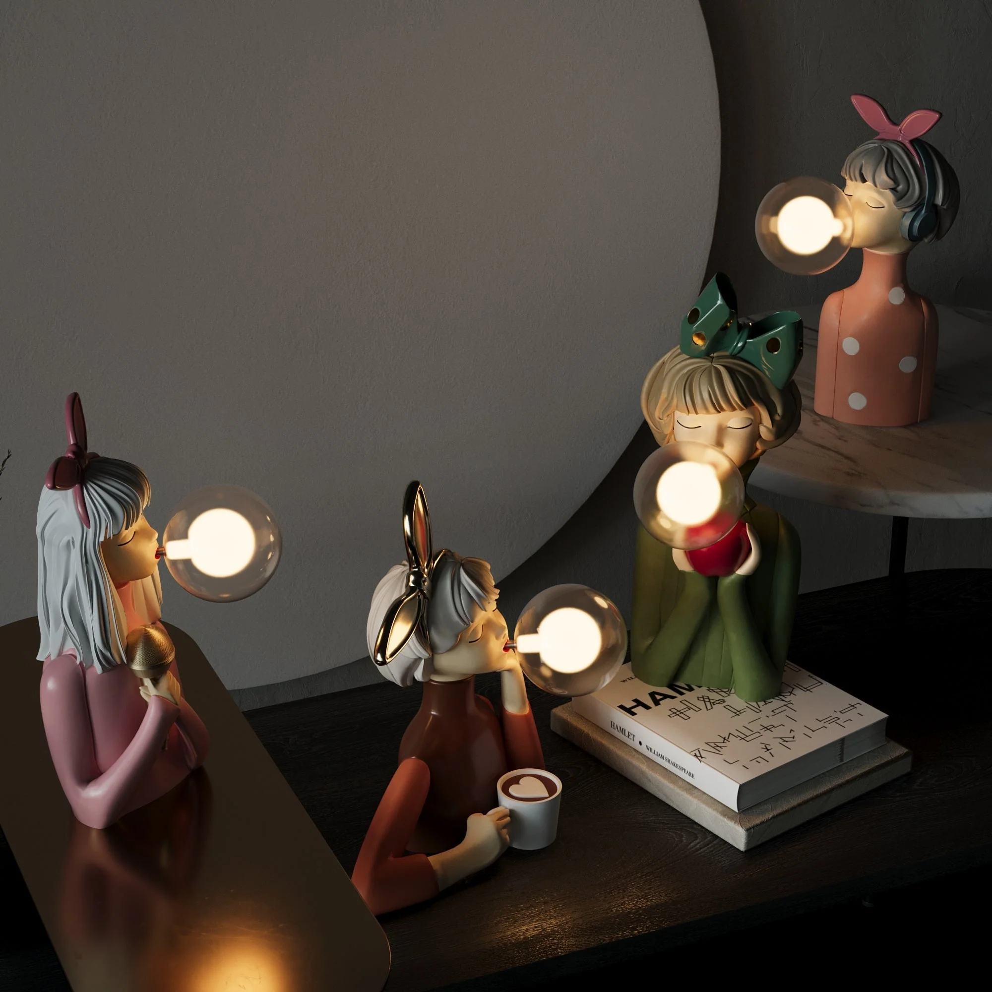 Handcrafted Whimsical Figurine Table Lamp with USB and Playful Bubble Design