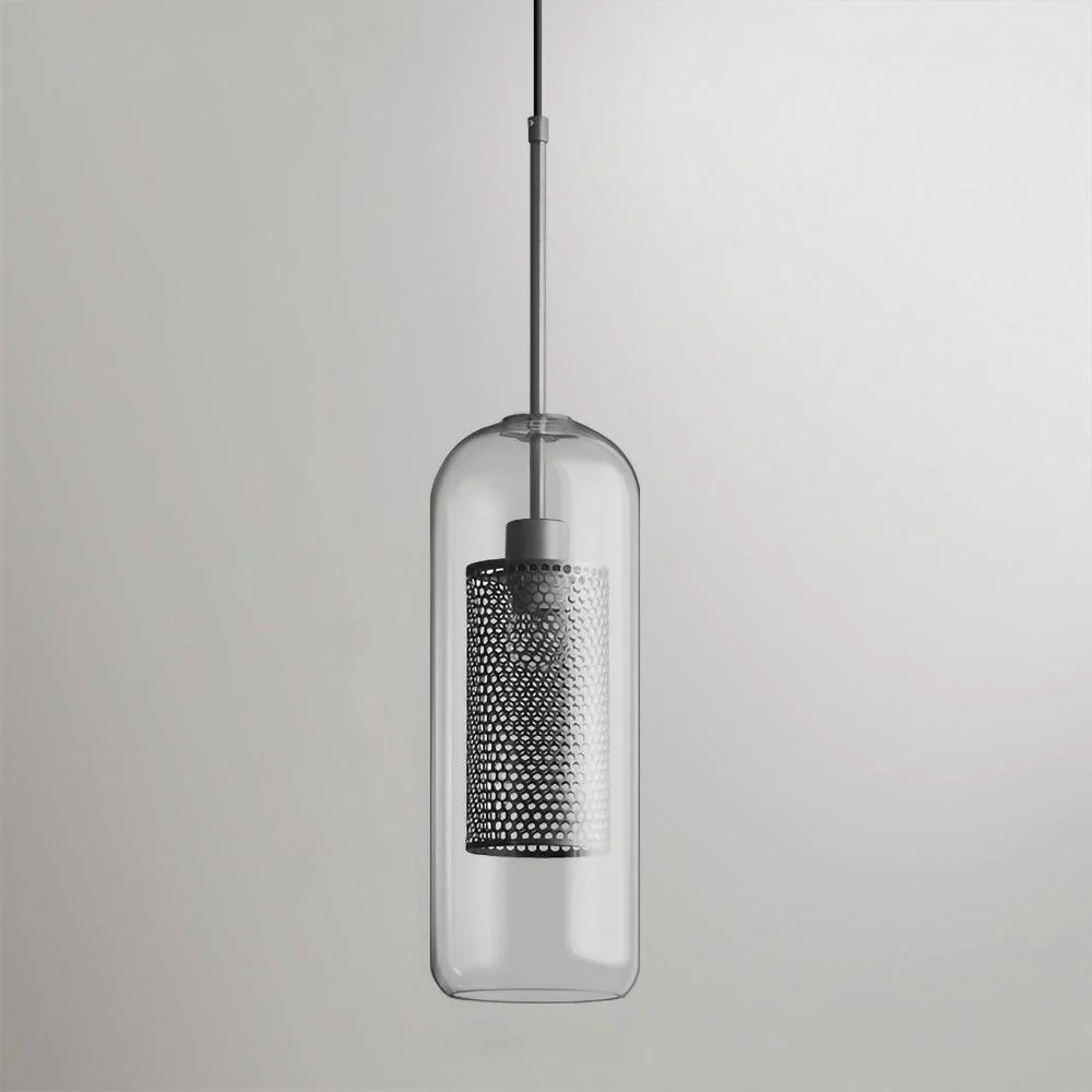 Modern Glass Pendant Light with Perforated Metal Inner Shade �C Contemporary Ceiling Fixture