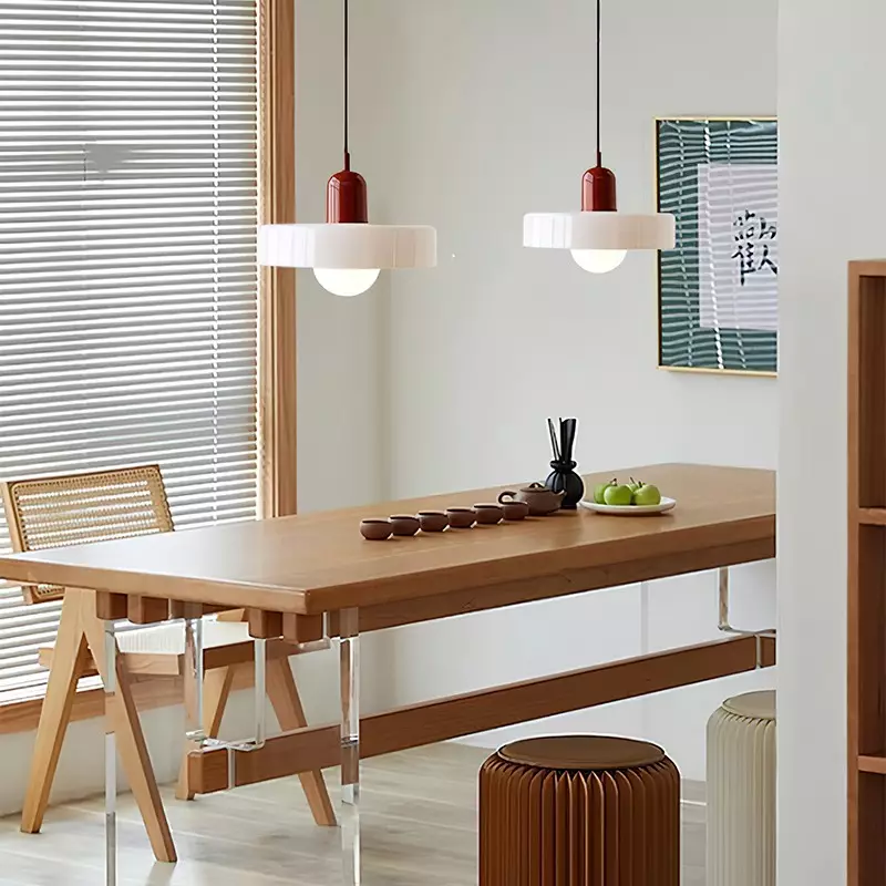 Modern Bauhaus Pendant Light with Glossy Glass Shade
