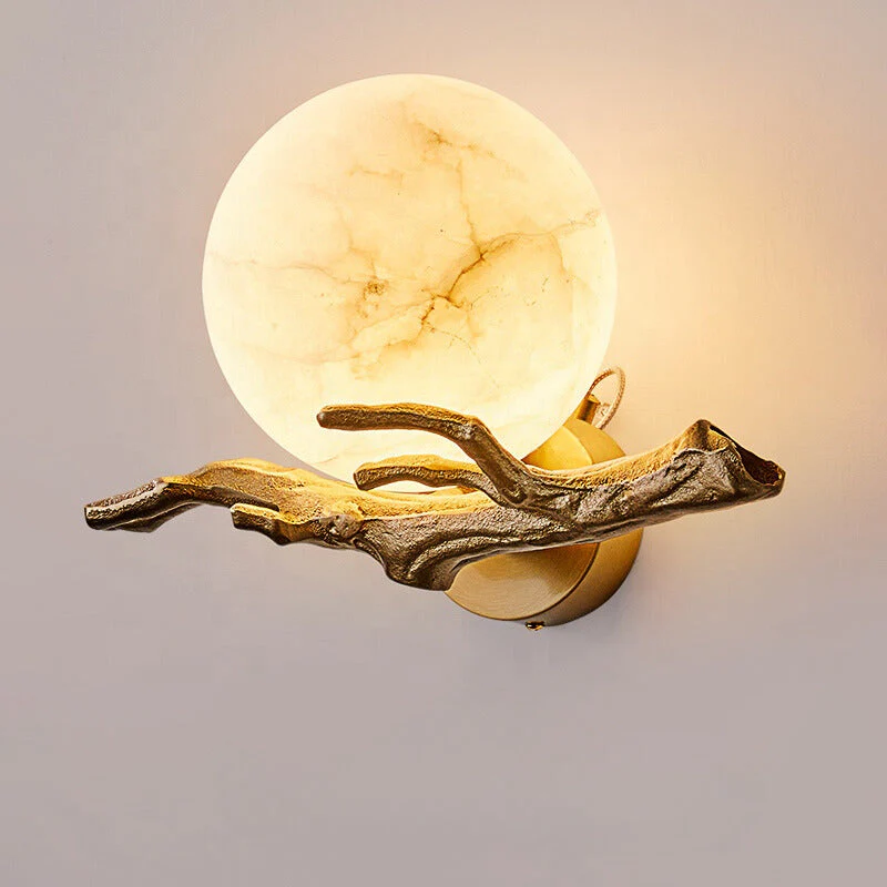 Modern Scandinavian Wall Lamp �C Marble & Brass Sconce with Sculptural Natural Design