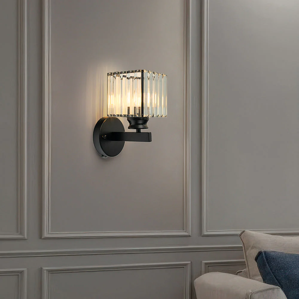 Modern Crystal Wall Light with Ribbed Glass Shade �C Square & Round Options Available