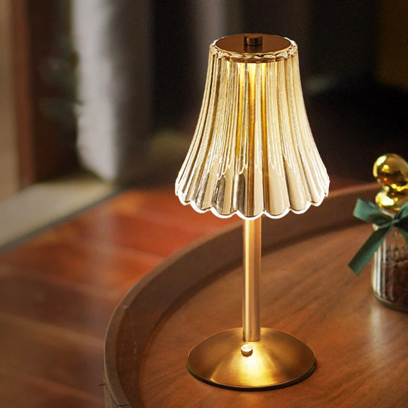 LED Retro Table Lamp with Crystal Shade & Touch Control, USB Rechargeable