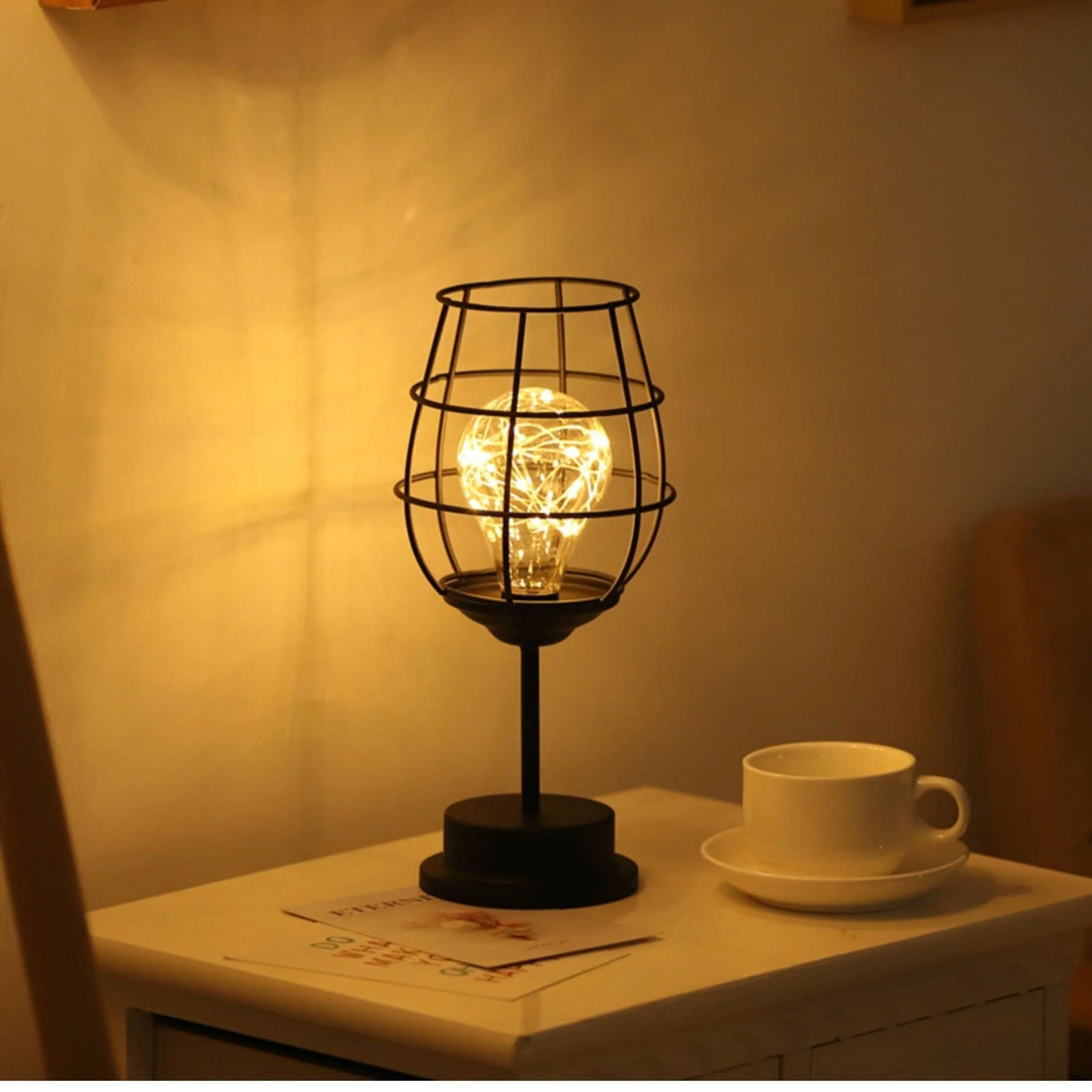 Table Lamp | Metal & Glass | Exposed Edison Bulb | Living Room Accent