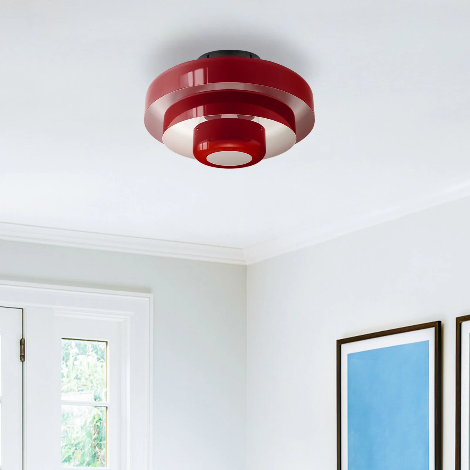 Mid-Century Modern Iron Flush Mount Ceiling Light with Tiered Geometric Design