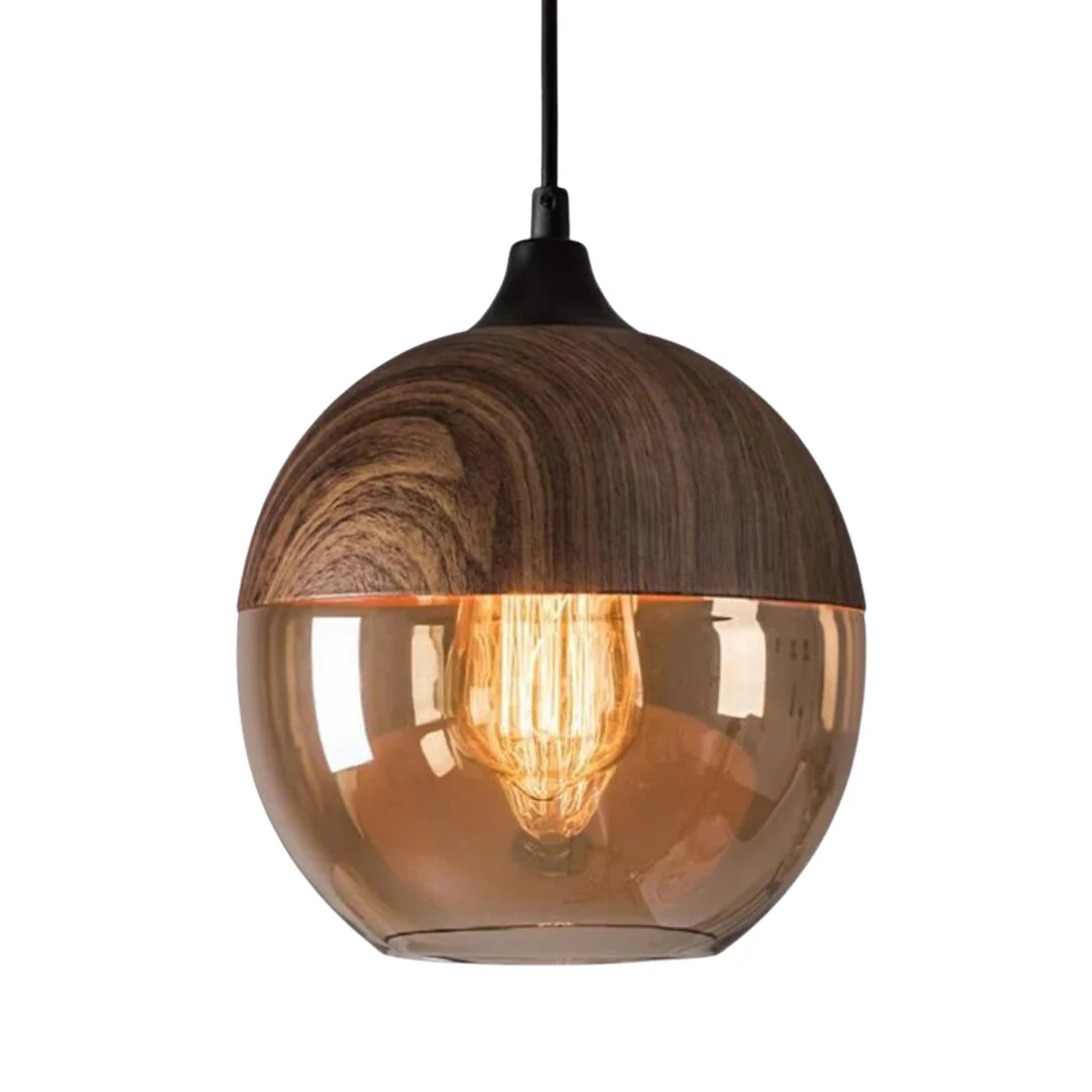 Scandinavian Wooden Globe Pendant Light with Glass Shade - NordLuna