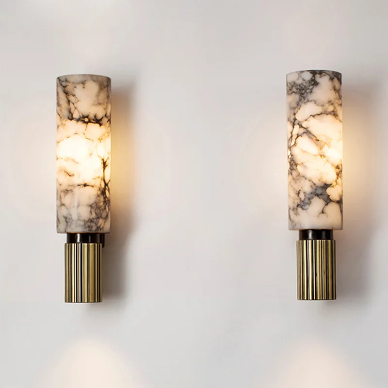 Modern Marble Wall Sconce �C Cylindrical Minimalist Design with Ribbed Detail
