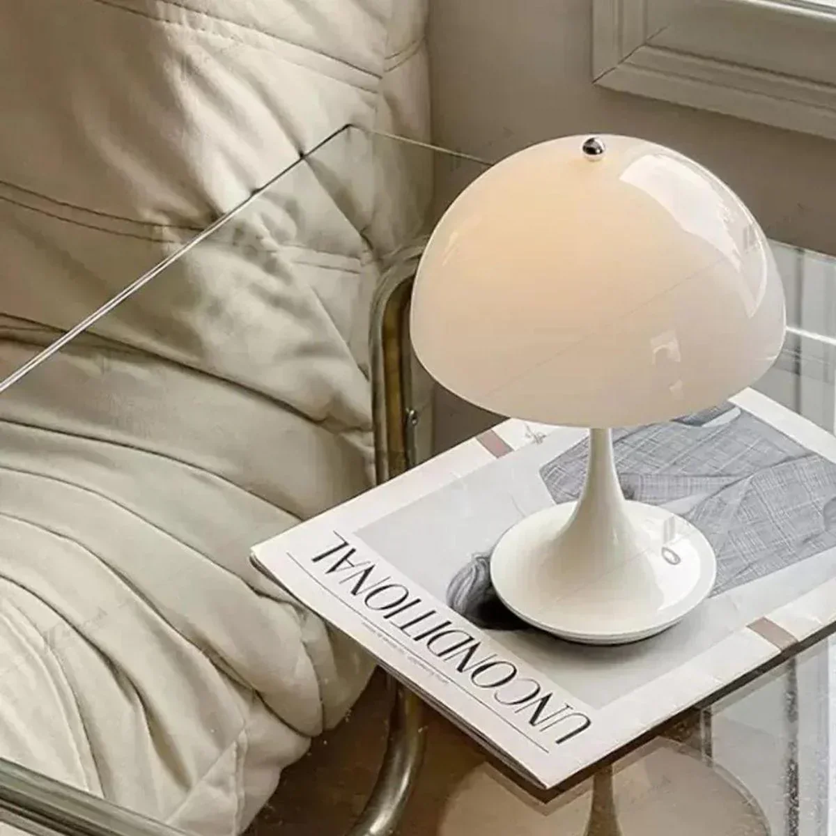 Mid-Century Modern Wireless Dimmable LED Table Lamp with Dome Shade