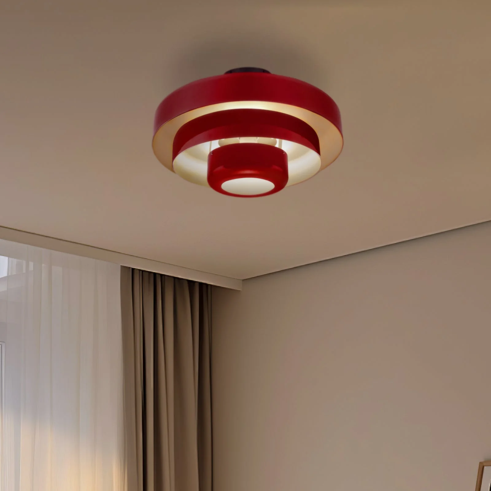 Mid-Century Modern Iron Flush Mount Ceiling Light with Tiered Geometric Design