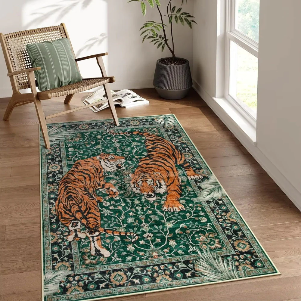 Eclectic Tiger Print Area Rug with Anti-Slip Backing and Fade Resistance