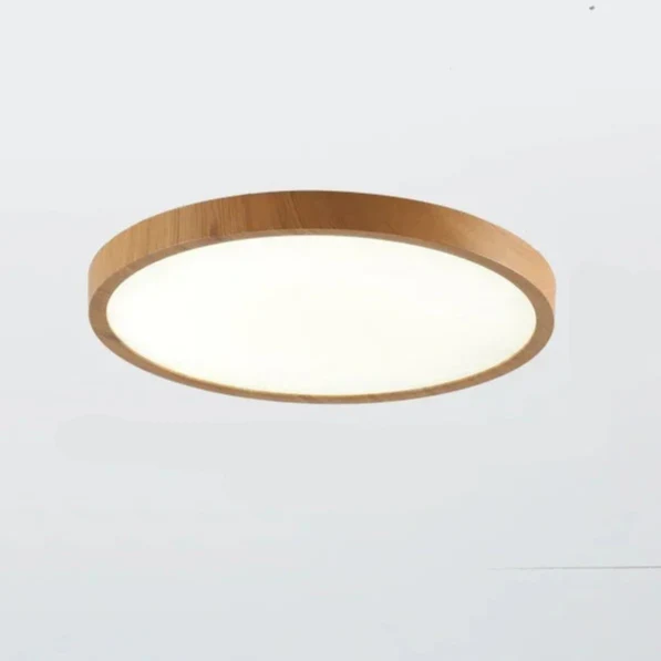 Modern Minimalist Ultrathin Flush Mount Circular Ceiling Light with Walnut Accent