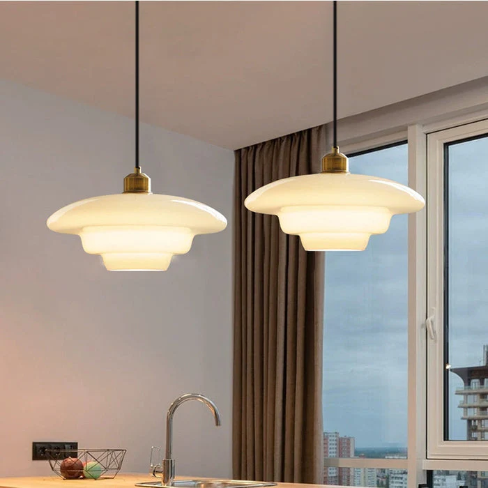 Modern Minimalist Glass Pendant Lamp with Brass Accents