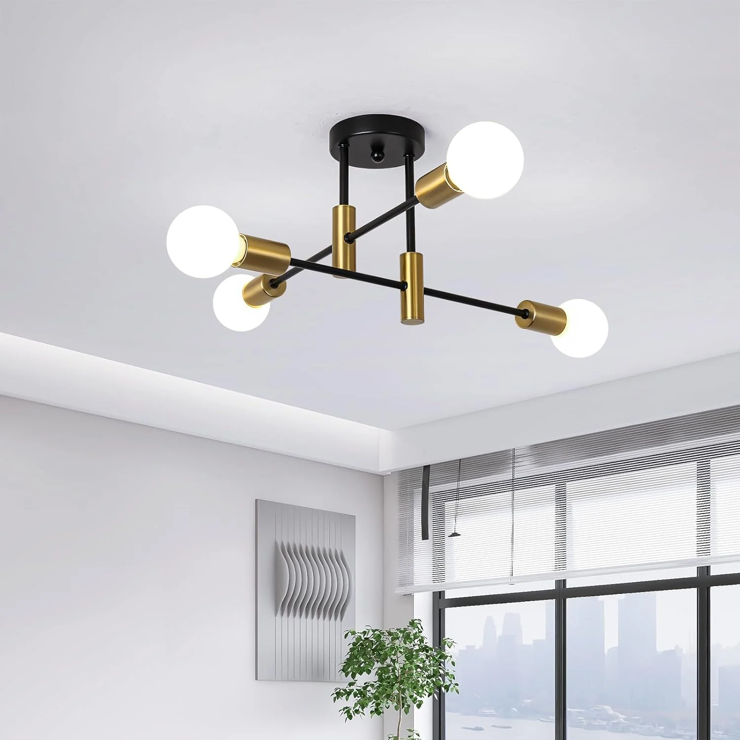 Modern Nordic Flush Ceiling Light �C Minimalist Metal Fixture with Geometric Design
