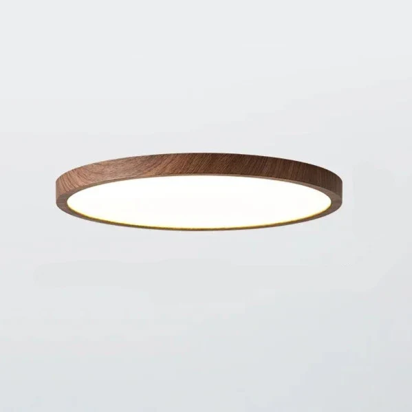 Modern Minimalist Ultrathin Flush Mount Circular Ceiling Light with Walnut Accent