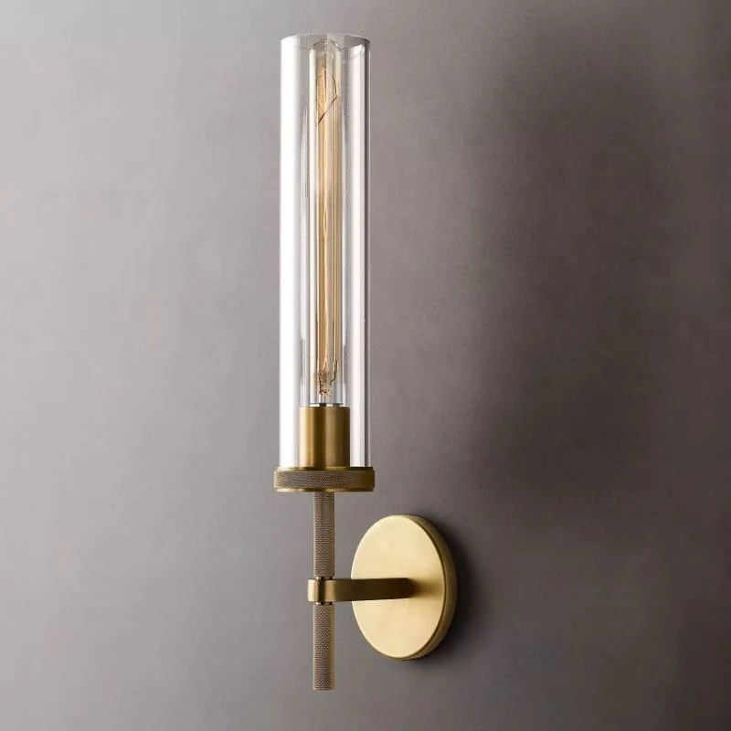 Wall Sconce | Brushed Brass & Clear Glass | Knurled Texture | Loft-Inspired Interiors